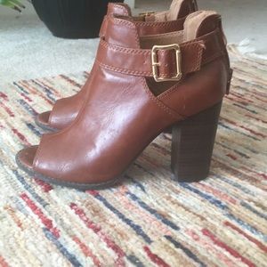 Brown open toe heels
